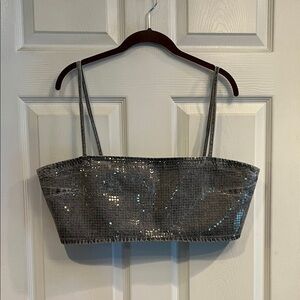 Zara Metallic Silver Sequin Crop Top